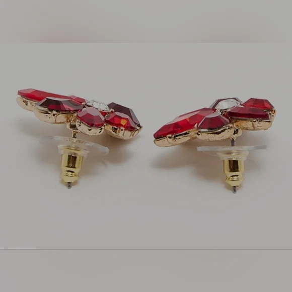 Aldo Red Crystal Flower Stud Earrings Comes W Accessory Pouch - Picture 3 of 6